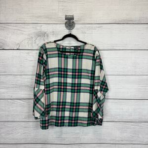 J.Crew Mercantile Plus Size Blue Green Plaid Long Sleeve Blouse Size 20